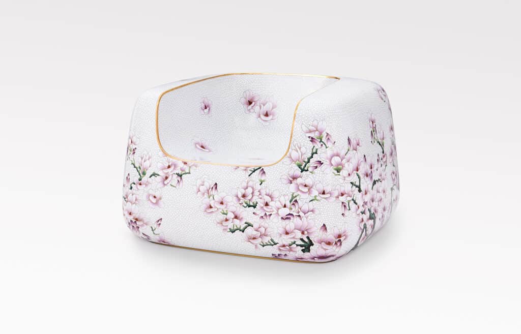 MARC NEWSON Cloisonné White Magnolia Chair, 2017 Cloisonné enamel, copper 