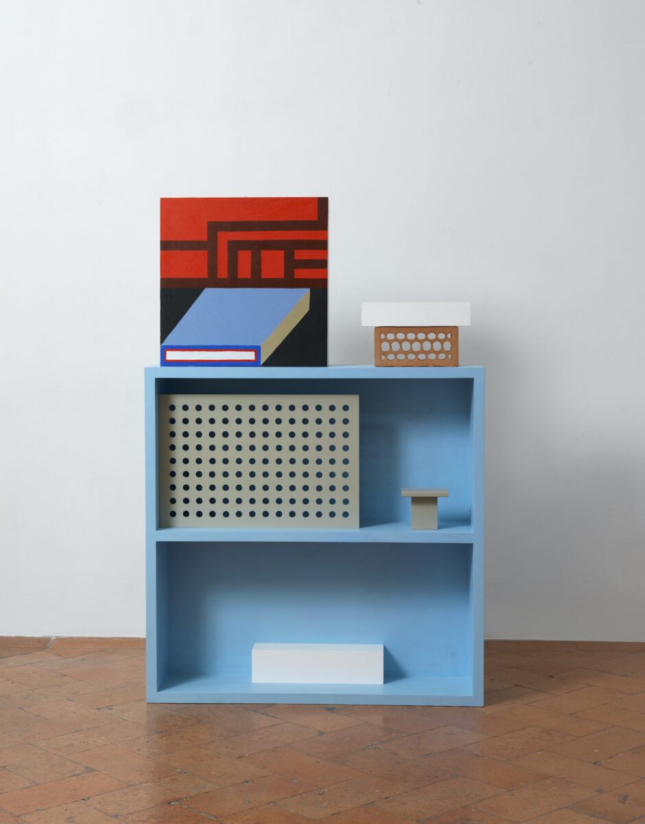 Nathalie Du Pasquier,Untitled, 2021Wood, terracotta, oil on canvas, 151 x 100 x 25 cm. Courtesy the Artist and APALAZZOGALLER