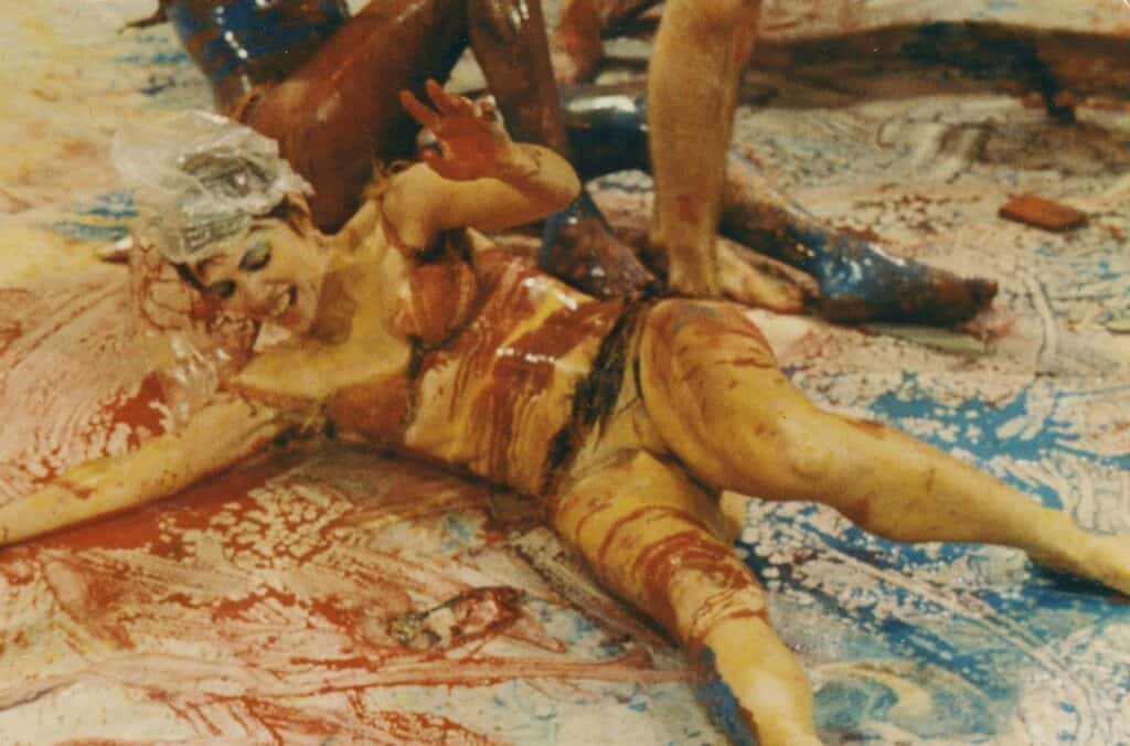 Carolee Schneemann; Meat Joy, 16-18 November 1964; Judson Dance Theater, Judson Memorial Church, New York; Photograph by Robert McElroy; Courtesy of the Carolee Schneemann Foundation and Galerie Lelong & Co., Hales Gallery, and P.P.O.W., New York and © Carolee Schneeman Foundation / ARS, New York and DACS, London 2022; Photography © 2022 Estate of Robert R. McElroy / Licenced by VAGA at Artists Rights Society