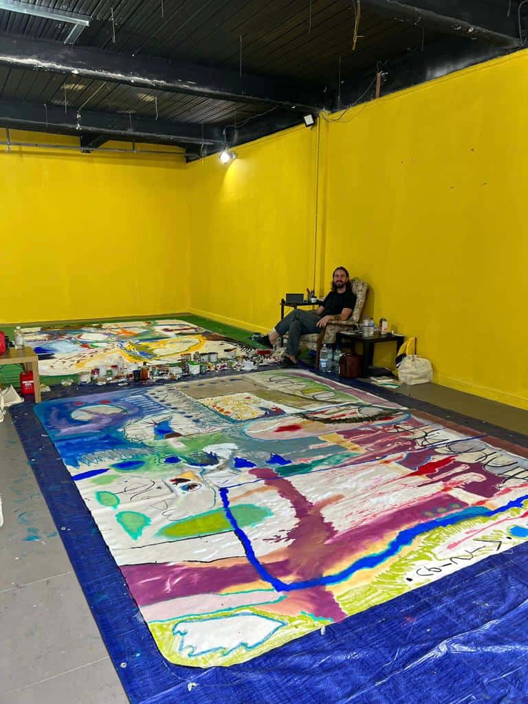 Laurence Watchorn- IN his studio getting ready for his solo exhibition- Skin Crawl 
