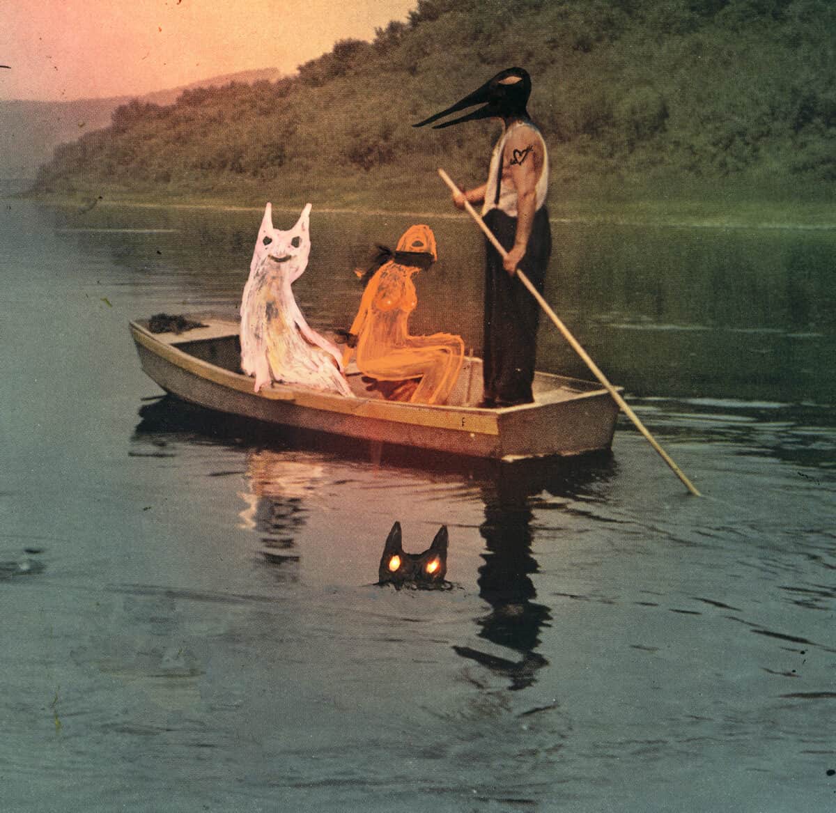 Julia Soboela, Three on a Boat, Not Counting the Dog, Acrylic and photograph, Dimensions vary