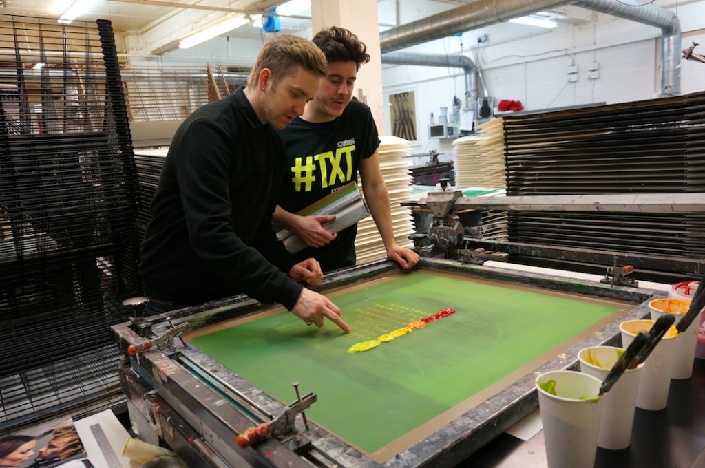 1 - Eddie Peake with the printer at K2 Screen printers in London