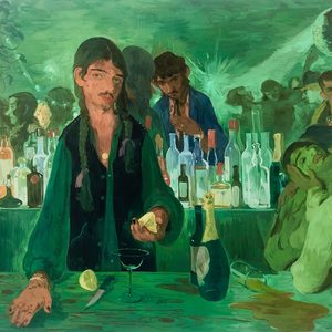 1. Salman Toor, The Bar on East 13th (2019), Oil on panel, 91.4 x 121.9cm, Private Collection. © Salman Toor_ Courtesy of the artist, Luhring Augustine, New York, and Thomas Dane Gallery. Photo Genevieve Hanson