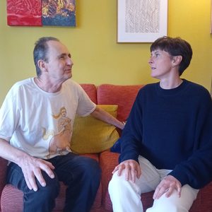 Paul Carey-Kent in conversation with artist Emma Cousin at his home in the New Forest