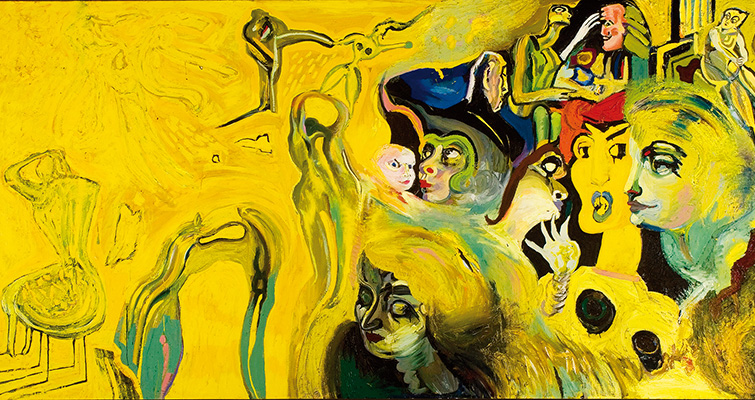 György Kovásznai, Large Yellow Composition, 1983, oil on canvas, 150 × 300 cm, unsigned. Courtesy of Kovásznai Research Foundation.