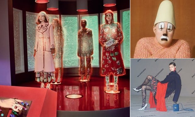 From left: inside Gucci’s spaceship, Matt Lucas for Kenzo and Balenciaga’s boardroom campaign.