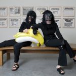 Two of the Guerrilla Girls pose at a Tate Modern exhibition in 2006. Members of the group wear gorilla masks in public to hide their identities. Photograph: Christian Sinibaldi