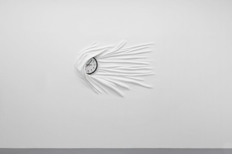 Daniel ARSHAM Sideways clock, 2012 Clock, fiberglass, paint, joint compound 54 inches x 6.5 feet x 5 1/2 in
