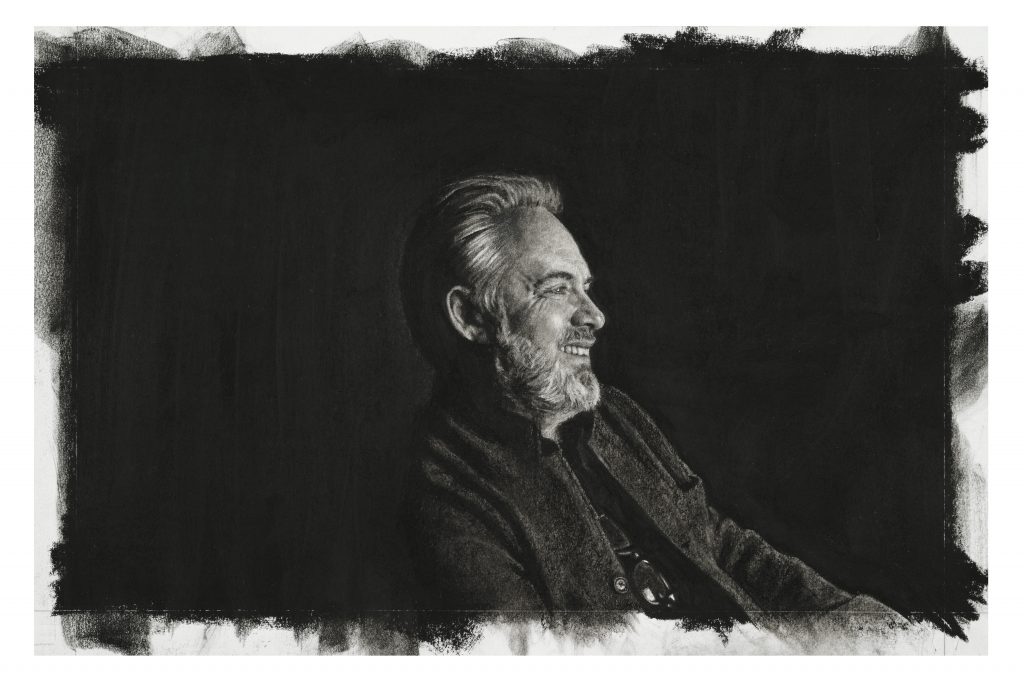 39:44:02 (Sam Mendes) Charcoal on paper 29 x 44 cm By Nina Mae Fowler, 2019