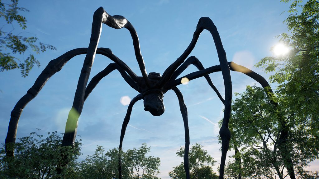 ArtLab, Hauser & Wirth Menorca exterior view created in HWVR. View of Louise Bourgeois's Maman, 1999 Louise Bourgeois © The Easton Foundation/VAGA at ARS, NY Courtesy The Easton Foundation and Hauser & Wirth