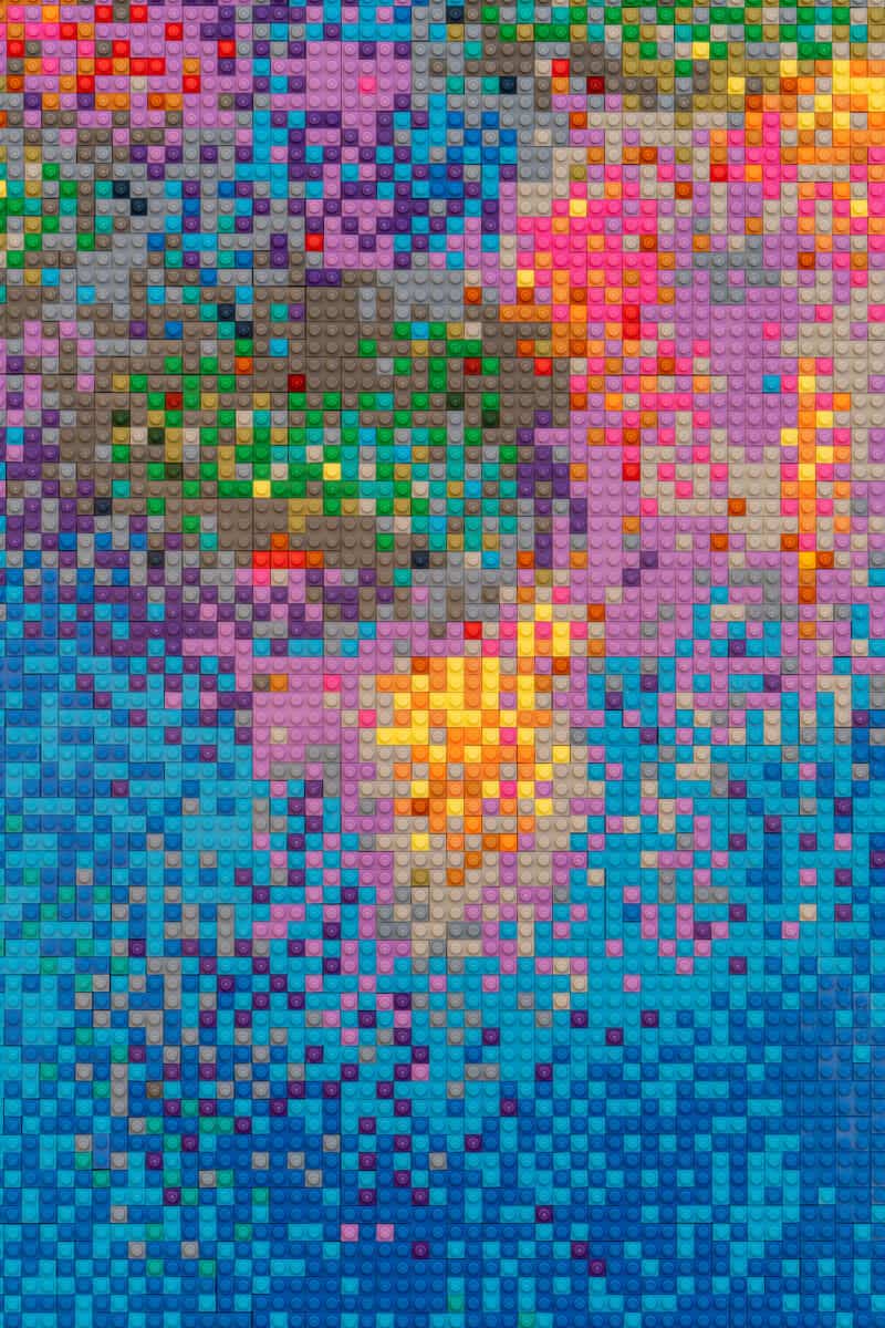 Detail from Water Lilies #1, 2022, by Ai Weiwei.  lego bricks