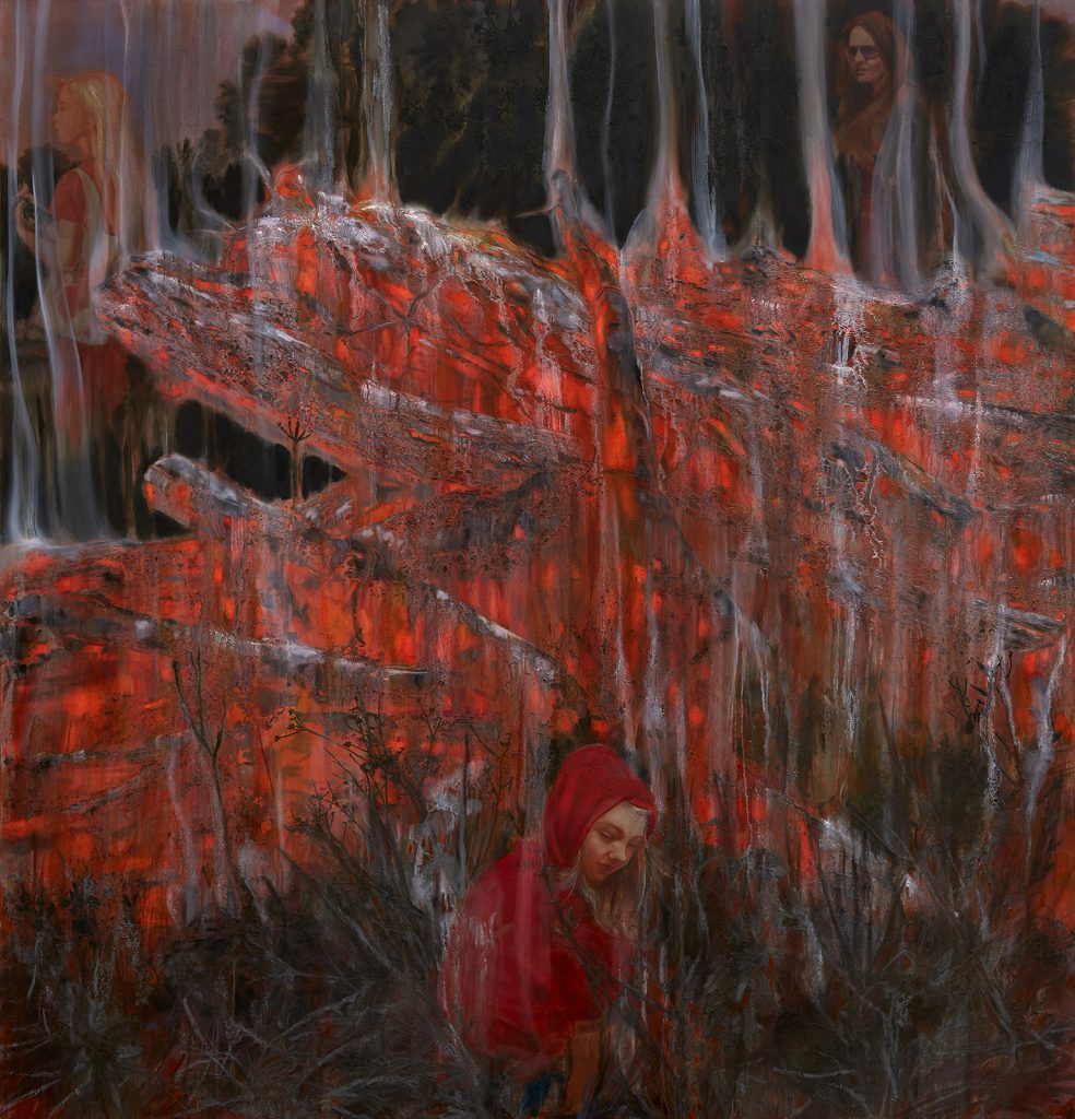 Nigel Cooke Embers, 2016 Oil on Linen Backed with Sailcloth 230 cm x 220 cm x 5 cm (90-9/16" x 86-5/8" x 1-15/16") © 2016 Nigel Cooke, courtesy Pace London