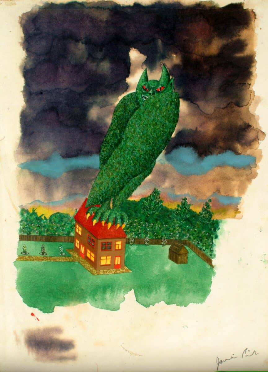 Jamie Reid, Monster O n a Nice Roof , 1972. © Jamie Reid . Courtesy of John Marchant Gallery