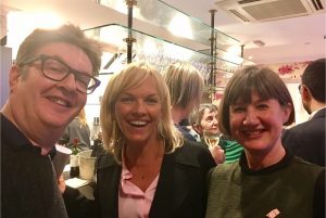 Mark Wallinger, Elisabeth Murdoch and the Fruitmarket Gallery director Fiona Bradley