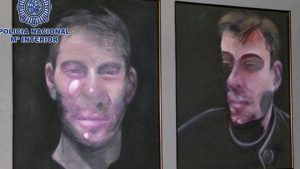 This double portrait was one of the five Bacon artworks stolen in Madrid (Spanish police photo, May 2016)