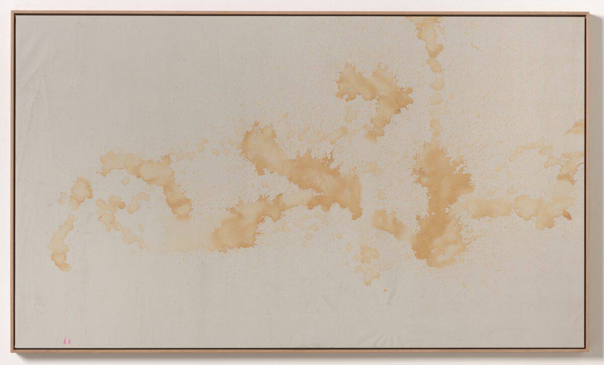 Andy WarholPiss Painting, 1961Pigment and urine on gesso on canvasImage 183 x 106,7 cm (72 x 42 in)Frame 186 x 110 x 4,5 cm (73,23 x 43,31 x 1,77 in)