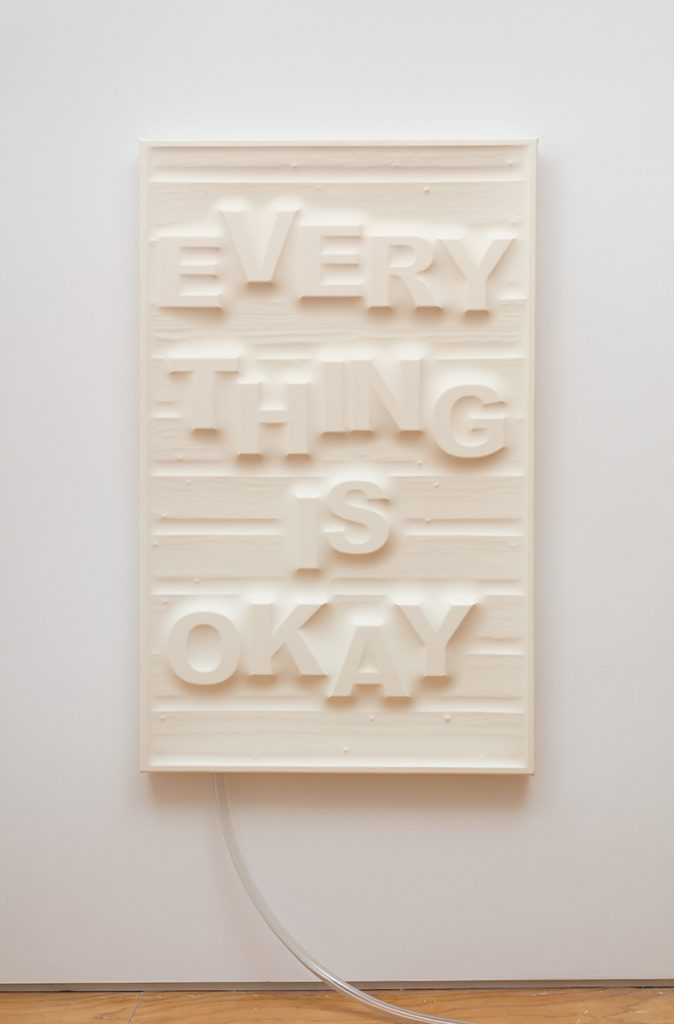 Antoine Catala, 'Don't Worry (Wood Panel)' (2017), latex, wood, foam, pump, 58 x 36 inches (147.32 x 91.44 cm) FAD MAGAZINE