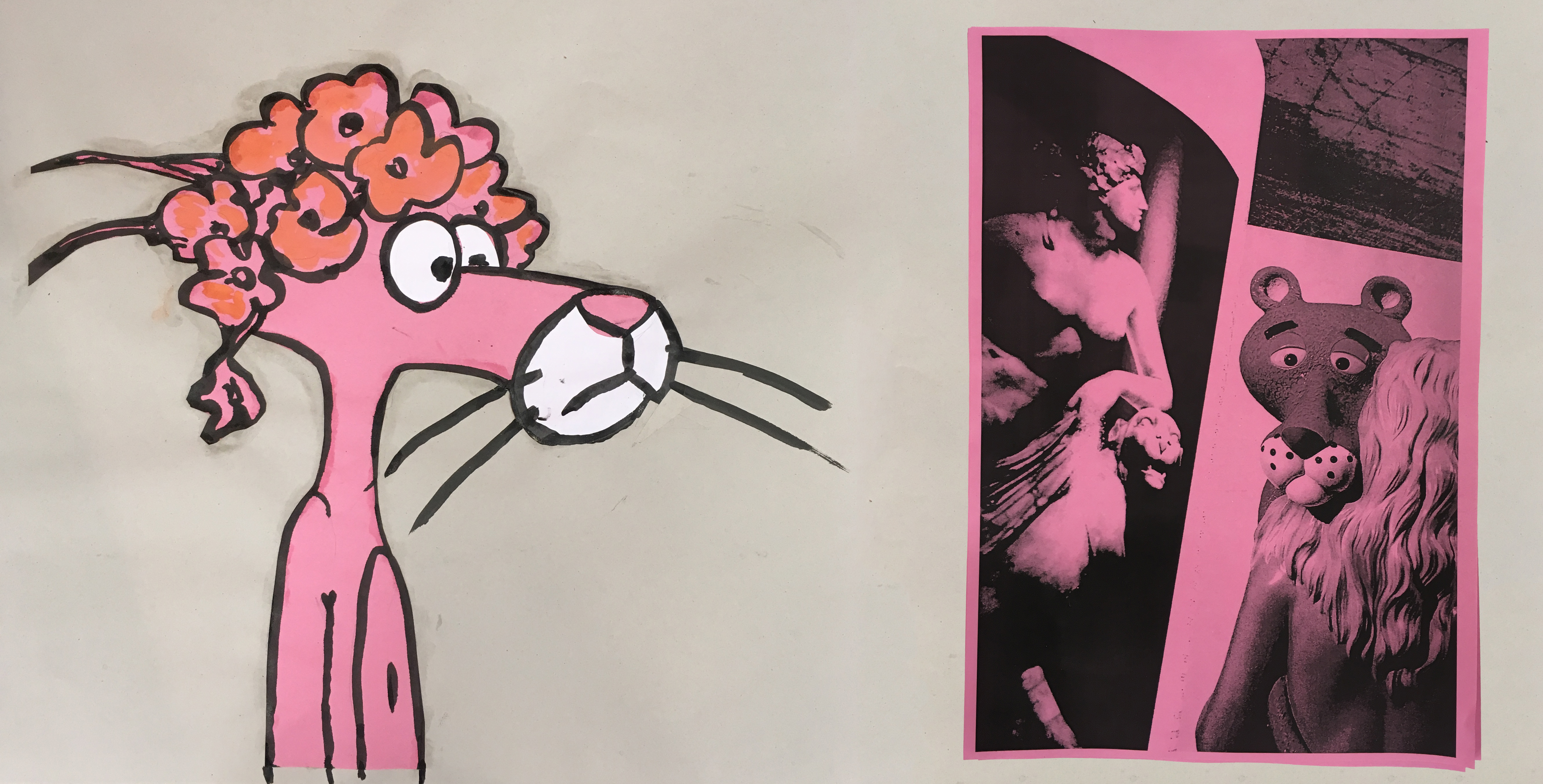 Arnaud Desjardin, Untitled (Pink Panther), 2018, Ink on paper and mixed media FAD Magazine 