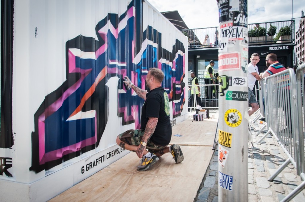 Bomb The Box at Boxpark - UK Graffiti Artist Aroe - 4 August -6