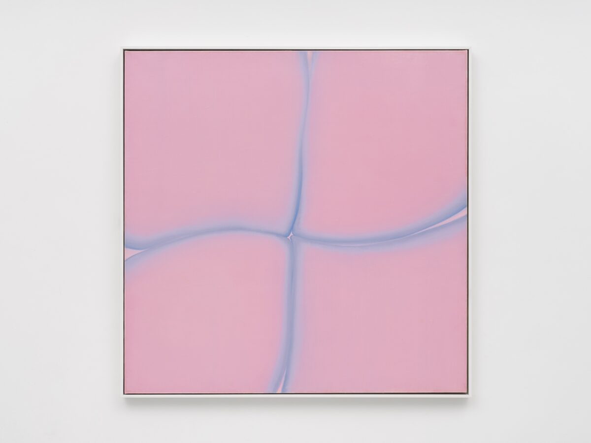 Huguette CalandPink Feeling Blue, 1973Oil on linen148.6 x 149.8 cm58 1/2 x 59 in© Huguette Caland, Courtesy Lisson Gallery