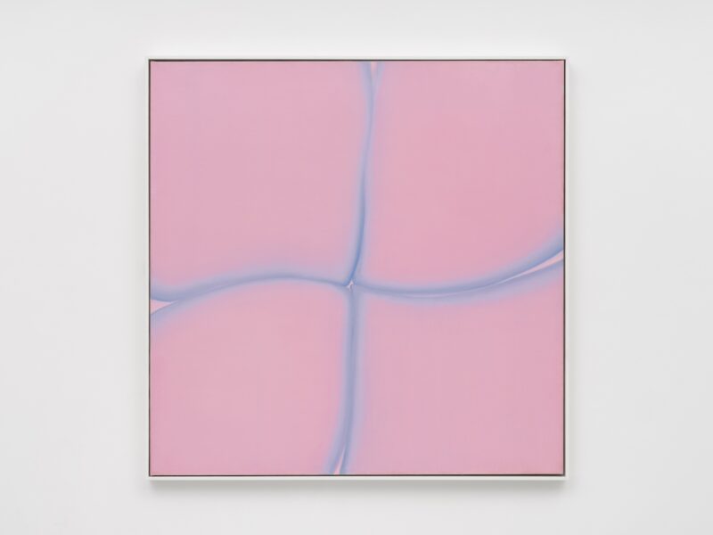 Huguette Caland Pink Feeling Blue, 1973 Oil on linen 148.6 x 149.8 cm 58 1/2 x 59 in © Huguette Caland, Courtesy Lisson Gallery
