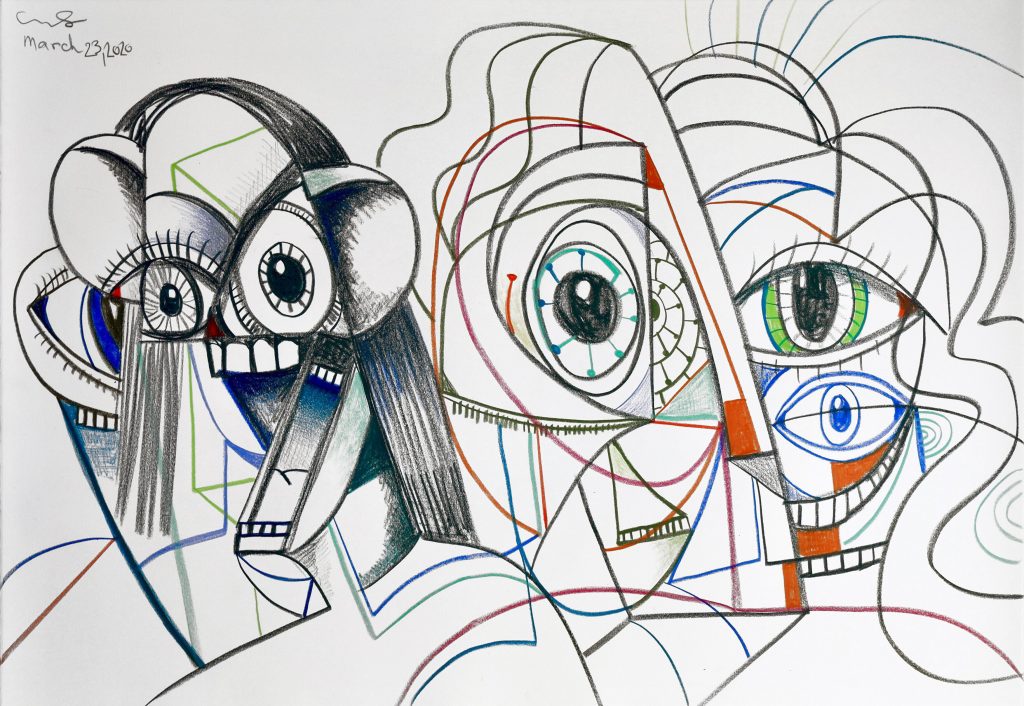 Together and Apart 2020 Ink and wax crayon on paper 61 x 91.4 cm / 24 x 36 in