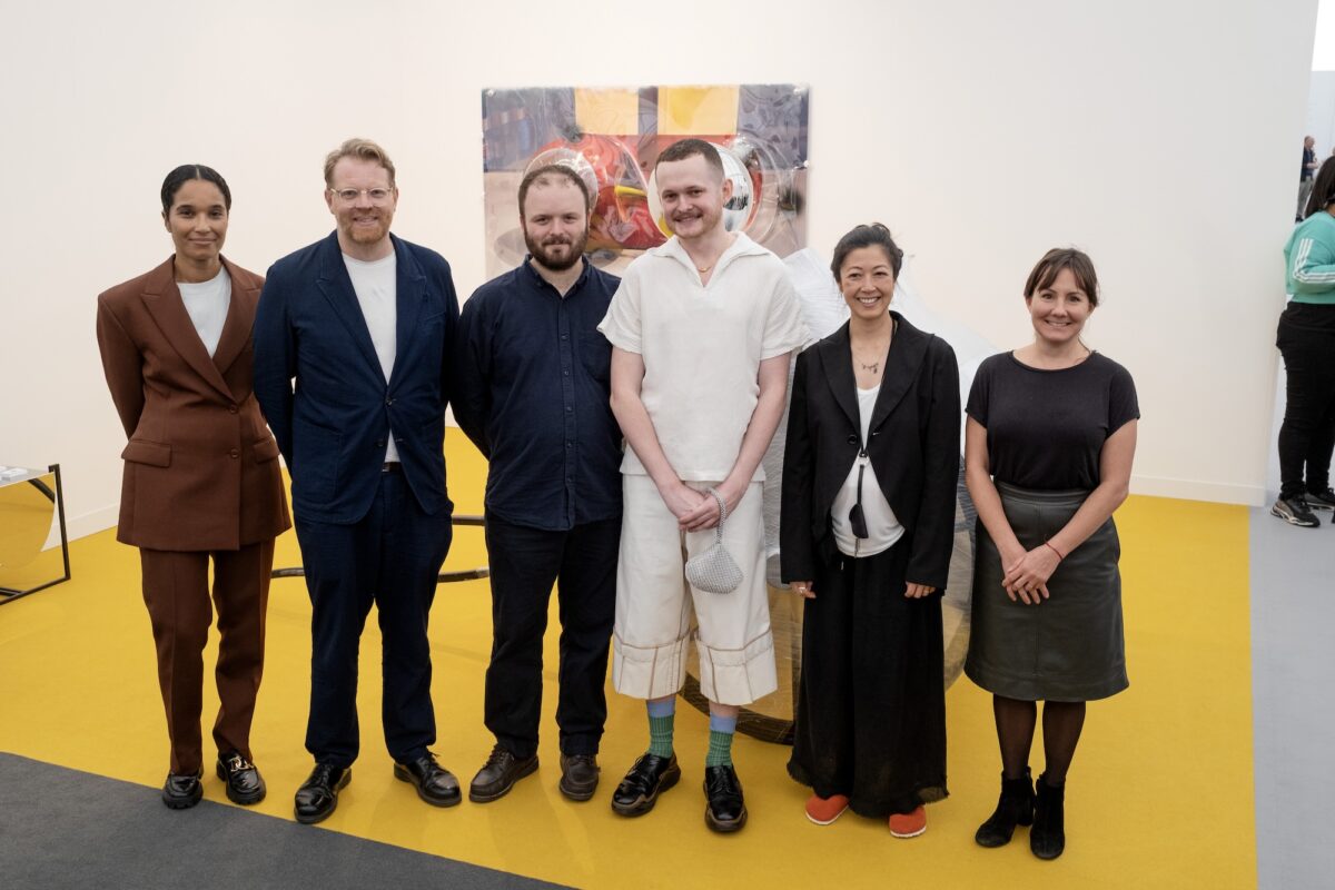 From left to right: Eva Langret (Artistic Director of Frieze London), Martin Clark (Director, Camden Art Centre), Freddie Powell (Founding Director,Ginny on Frederick), Jack O'Brien (Artist and winner of Camden Art Centre Emerging Art Prize 2023), Nicole Yip (Chief Curator, NottinghamContemporary), and Gina Buenfeld Murley (Curator, Camden Art Centre). Photo Courtesy of Linda Nylind and Frieze