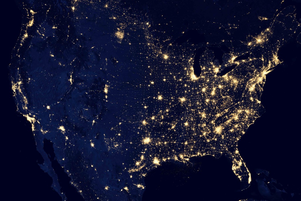 City Lights of USA, 2012_NASA Earth Observatory by Robert Simmon, using Suomi NPP VIIRS data provided courtesy of Chris Elvidge (NOAA National Geophysical Data Center)_LOW