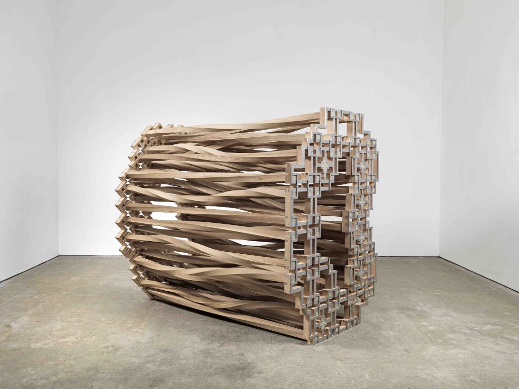 Richard Deacon?I Remember #5, 2018?Wood and stainless steel?182 x 137 x 206 cm?71 5/8 x 53 7/8 x 81 in © Richard Deacon; Courtesy Lisson Gallery