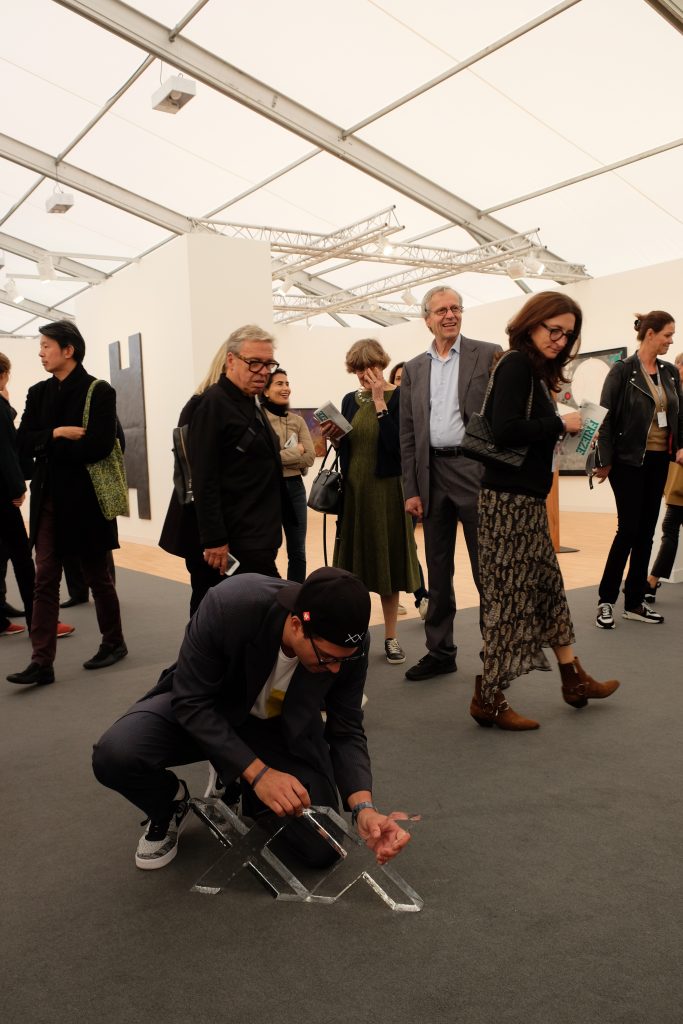 In the latest of his interventions Massimo Agostinelli Deposits Blocks of Ice at Frieze London.