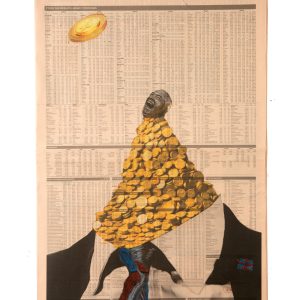 ARTIST- Kennardphillipps TITLE - Financial Crimes MEDIUM - Pigment ink and crayons on Financial Times newspaper SIZE- 570mm x 320mm