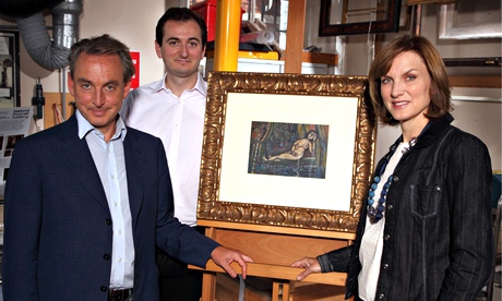 The painting, Nude 1909-10, attributed to Marc Chagall, on Fake or Fortune with (l-r) Philip Mould, Bendor Grosvenor and Fiona Bruce. Photograph: BBC/Glenn Dearing