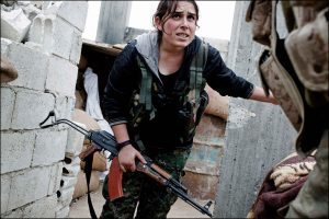 Kobane, Syria, 2014 and 2015. This series of pictures document various aspects of the siege of Kobane including Women’s Protection Unit (YPJ) and the People’s Protection Unit (YPG) engaged in battle. © Frédéric Lafargue.