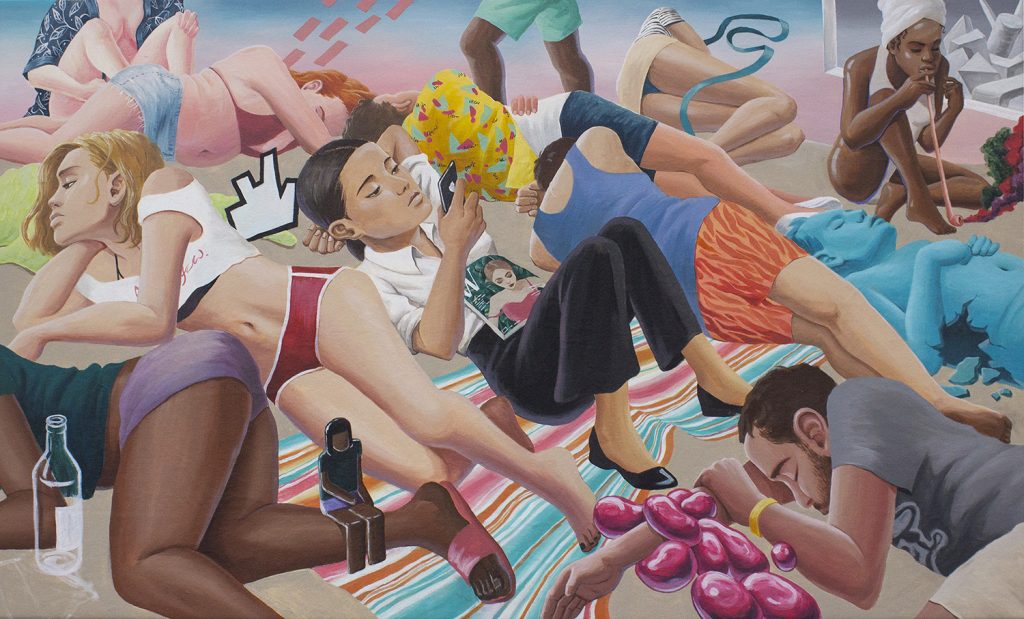 Minjoo Kim, Full Moon Party, 2019, acrylic on canvas, 90cm x 150cm. Price: £3,000 GBP FAD MAGAZINE 