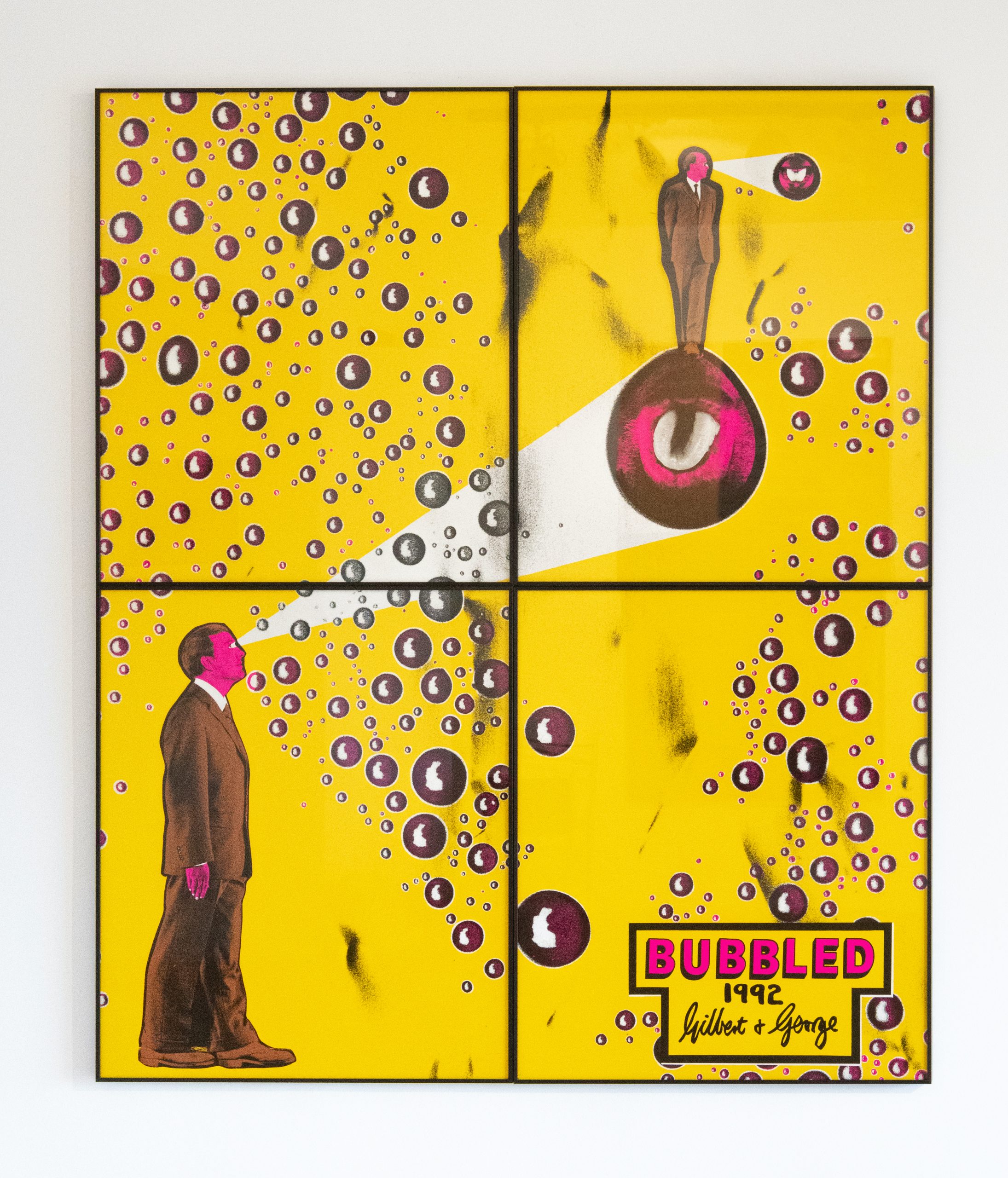 Gilbert & George Bubbled, 1992 Signed, titled and dated Hand coloured gelatin silver prints in artists' frames 4 parts, 169 x 142 cm; (66 1/2 x 55 7/8 in.)