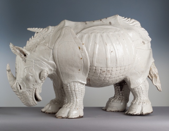 Porcelain rhinoceros based on Durer's print. Made by Johann Gottlieb Kirchner. Photo: Herbert Jäger.