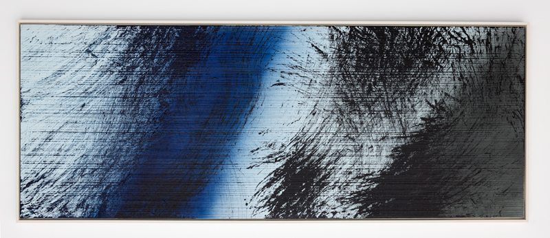 Hans Hartung T1980-E3, 1980 Acrylic on canvas 114 x 300 cm (44 7/8 x 118 1/8 in.) © Hans Hartung / ADAGP, Paris 2017 Courtesy Simon Lee & Perrotin