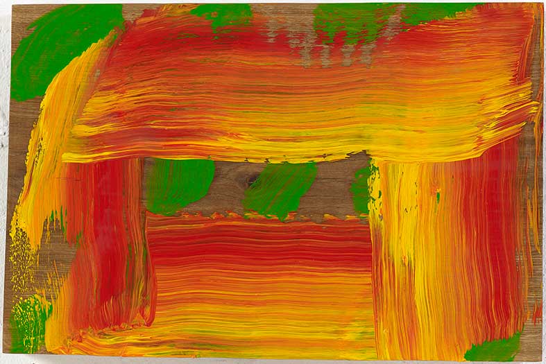  Howard Hodgkin, Through a Glass Darkly, 2015–16, oil on wood, 10 3/4 × 16 1/4 inches (27.3 × 41.3 cm) © Howard Hodgkin Estate.