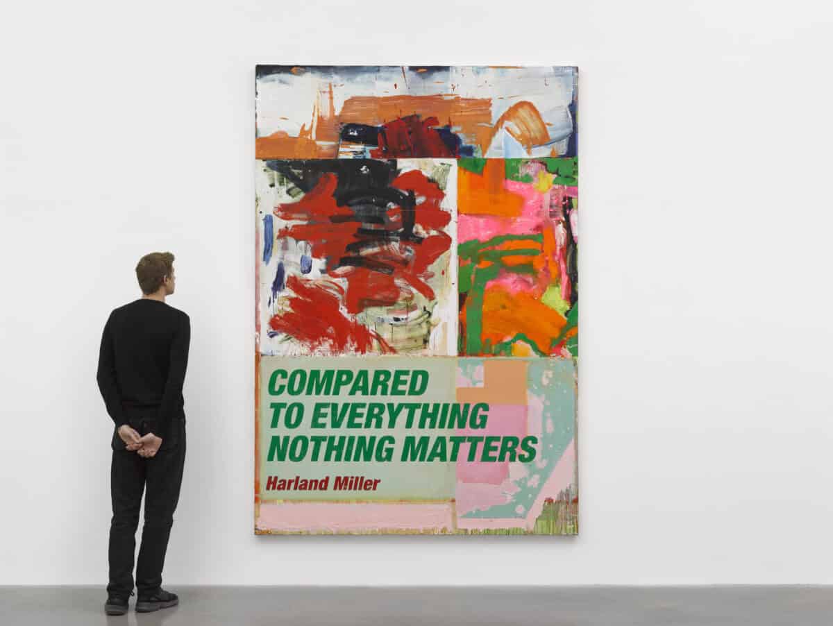 Harland Miller Compared to Everything Nothing Matters 2022 Oil on canvas 264 x 183 cm | 103 15/16 x 72 1/16 in. © Harland Miller. Photo © White Cube (Theo Christelis