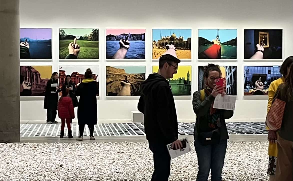 London, UK. 26 February 2020. Visitors view Ai Wei Wei's Odyssey in  Quilting, 2019 (Starting price GBP70,000). Preview of Human Touch, an  exhibition of one-of-a-kind artworks by international contemporary artists  in collaborations