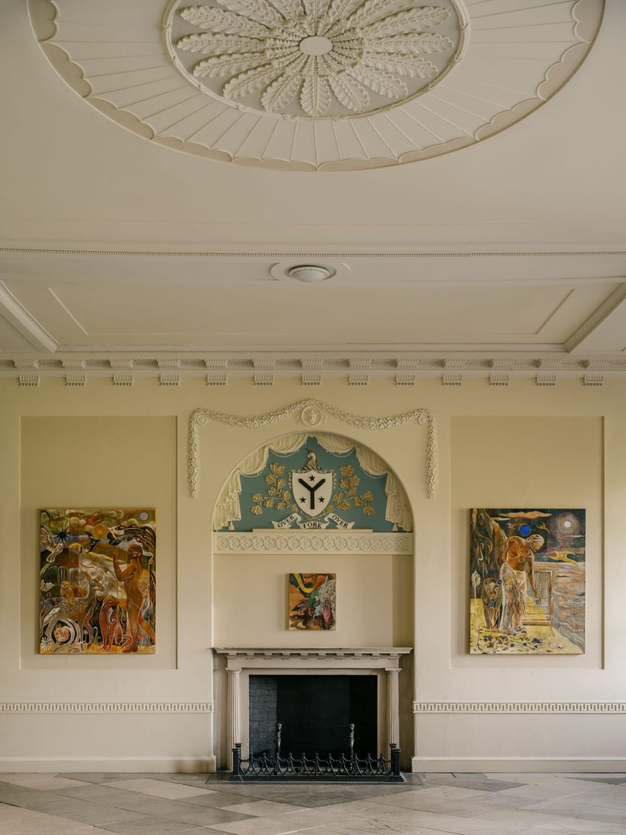 Installation View of the Great Hall at Slane Castle. Margaret R Thompson’s Sanctum, 2025 and The Ocean Weaver, 2025. CAIM at Slane, 2025. Photo: James Retief
