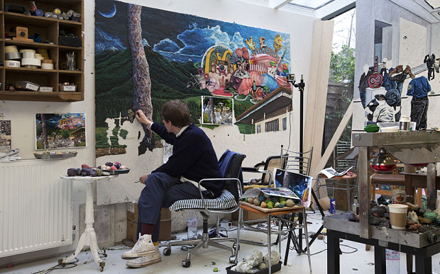 Hudson working in his studio. PHOTO: Gautier Deblonde