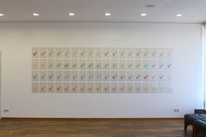 Kouichi Tabata Installation shot of 72 color (Rose), 2013 HD video and a set of 72 pieces of the original A4 drawings Installation dimension variable Courtesy of the artist and Gallery Koyanagi