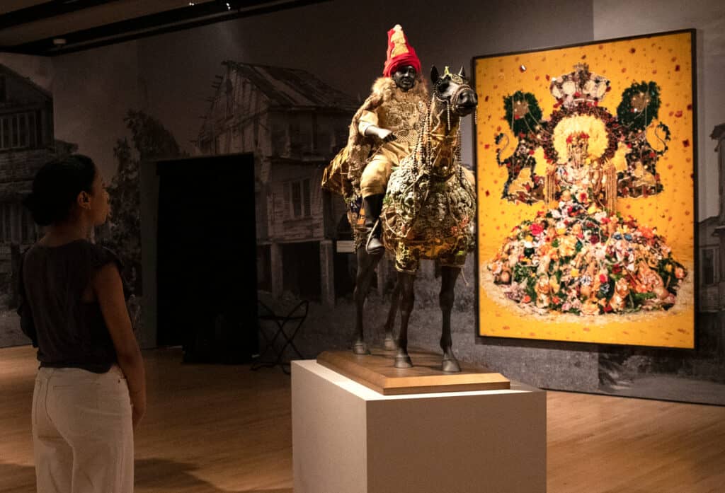 Installation view of Hew Locke works, In the Black Fantastic at Hayward Gallery, 2022.Copyright the artist; Photo_ Zeinab Batchelor, Courtesy of the Hayward Gallery