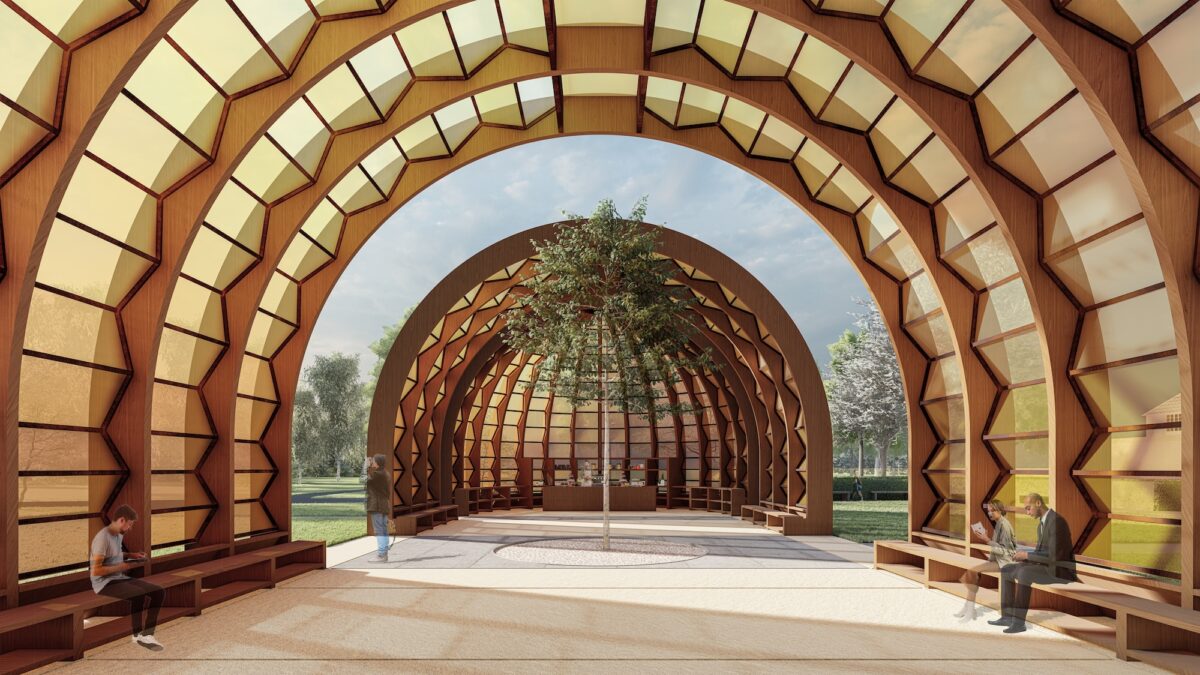 Serpentine Pavilion 2025, A Capsule in Time, to be built around a semi-mature Ginkgo tree.