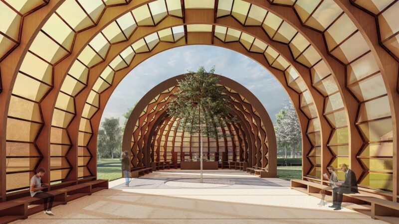 Serpentine Pavilion 2025, A Capsule in Time, to be built around a semi-mature Ginkgo tree.