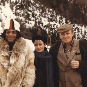 Jean – Michel Basquiat, Brook Bartlett and Bruno Bischofberger at the Cresta Klubhaus in St. Moritz