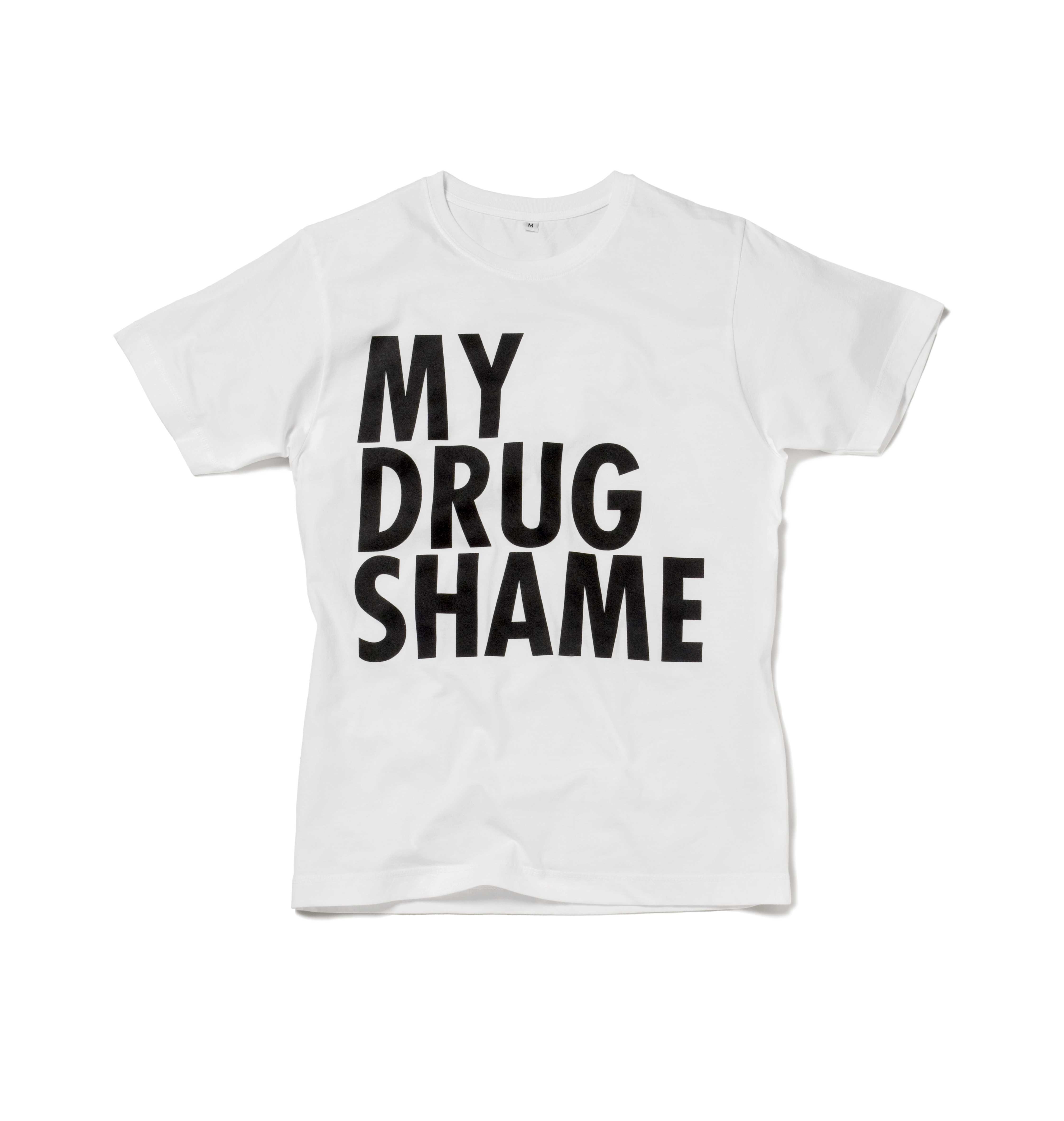 Jeremy Deller, My Drug Shame, 2016, Limited Edition T-shirt. WhiteBlack. Credit Graham Pearson FAD Magazine