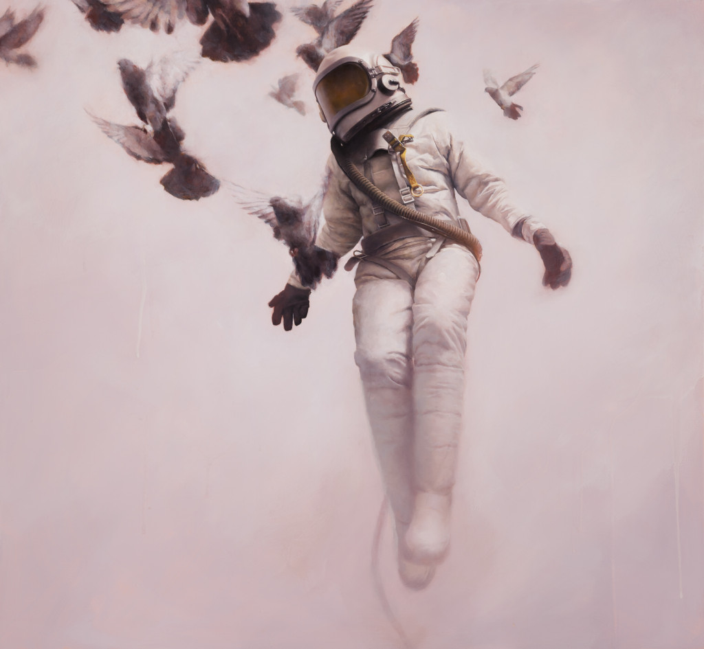 Jeremy Geddes, The White Cosmonaut, oil on board, 27 x 26 inches