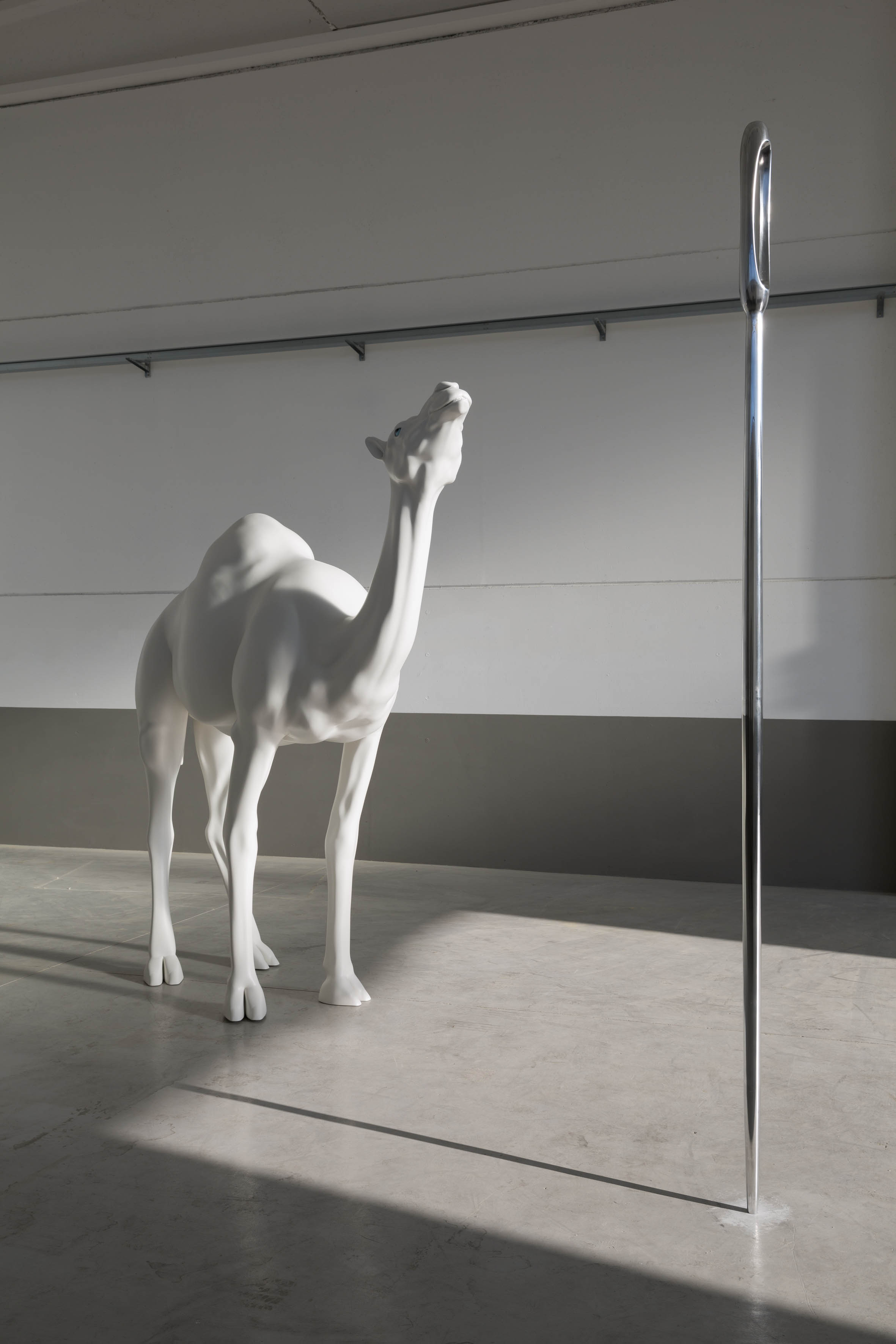 John Baldessari, Camel (Albino) Contemporary Needle (Large), 2013 Fiberglass, aluminum, stainless steel, acrylic and paint 